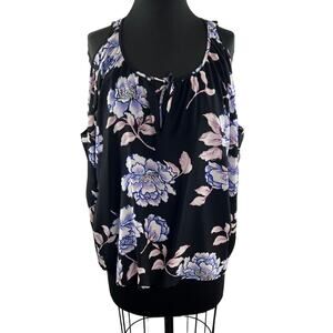 Yumi Kim Black White Top Morning Glory Tie Front Scoop Neck Cold Shoulder Large